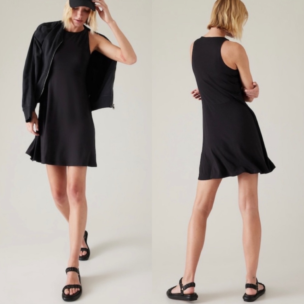 Athleta Women's Santorini Thera Black Sleeveless Dress Jersey Stretch Small Tall